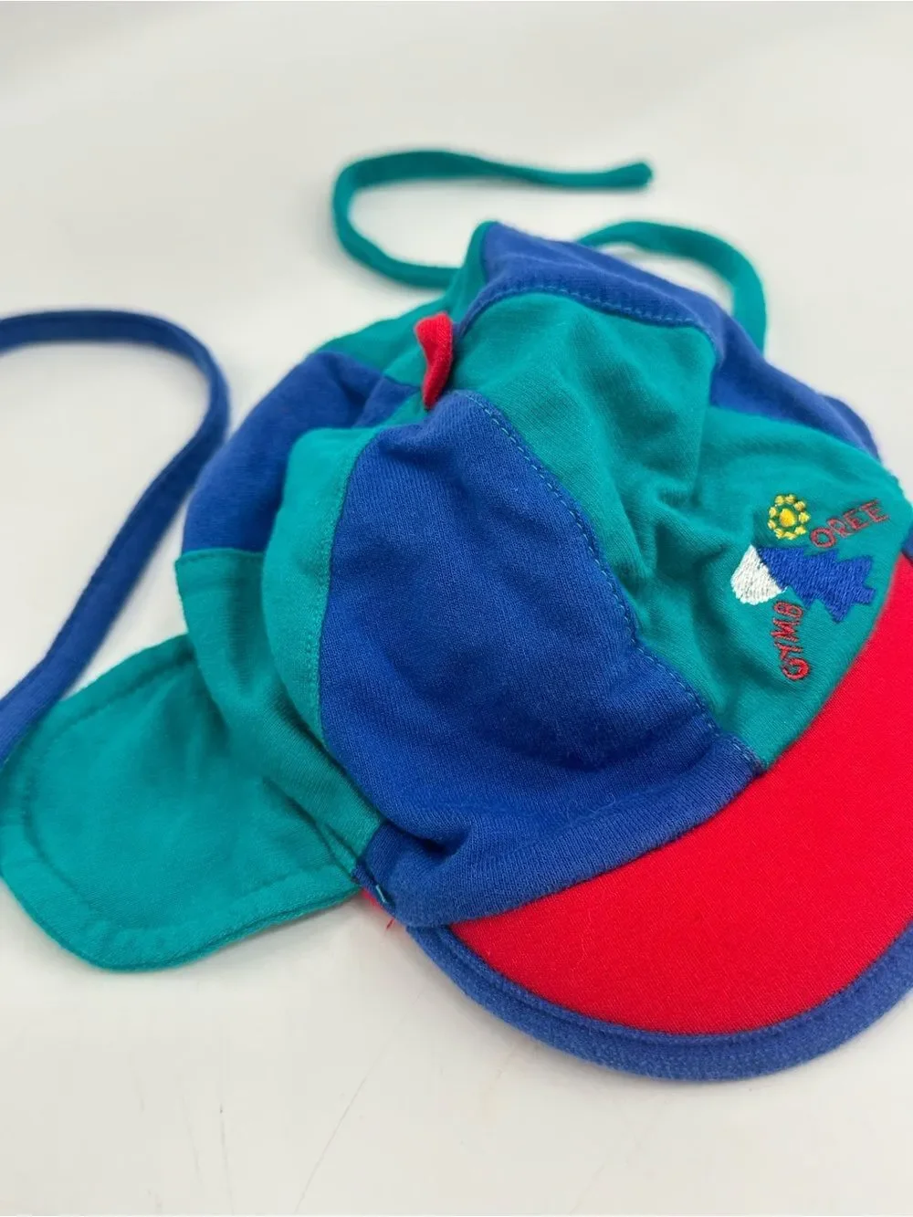 Vintage Gymboree Colorblock Ear Flap Hat Baby Toddler Blue Green Red 90s